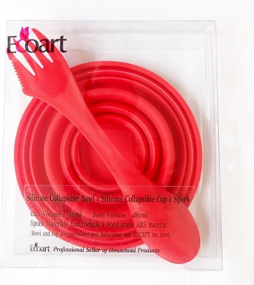 Ecoart Silicone Collapsible Bowl Cup Set with Spork for Outdoor Camping Hiking Travel - Set of 3