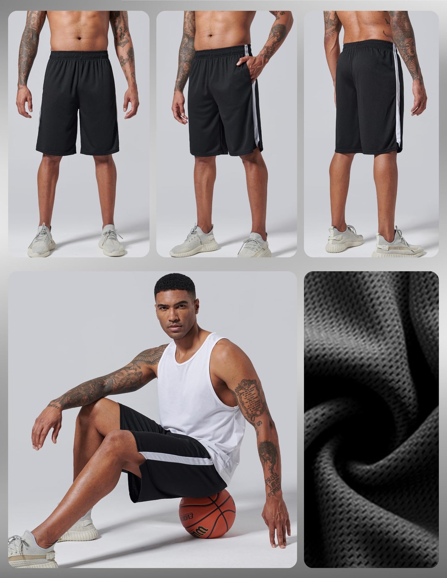 Liberty Imports 5 Pack Men's Quick Dry Athletic Basketball Shorts 9" Inseam with Pockets, Activewear for Workout Gym Running (Set 3, Large)