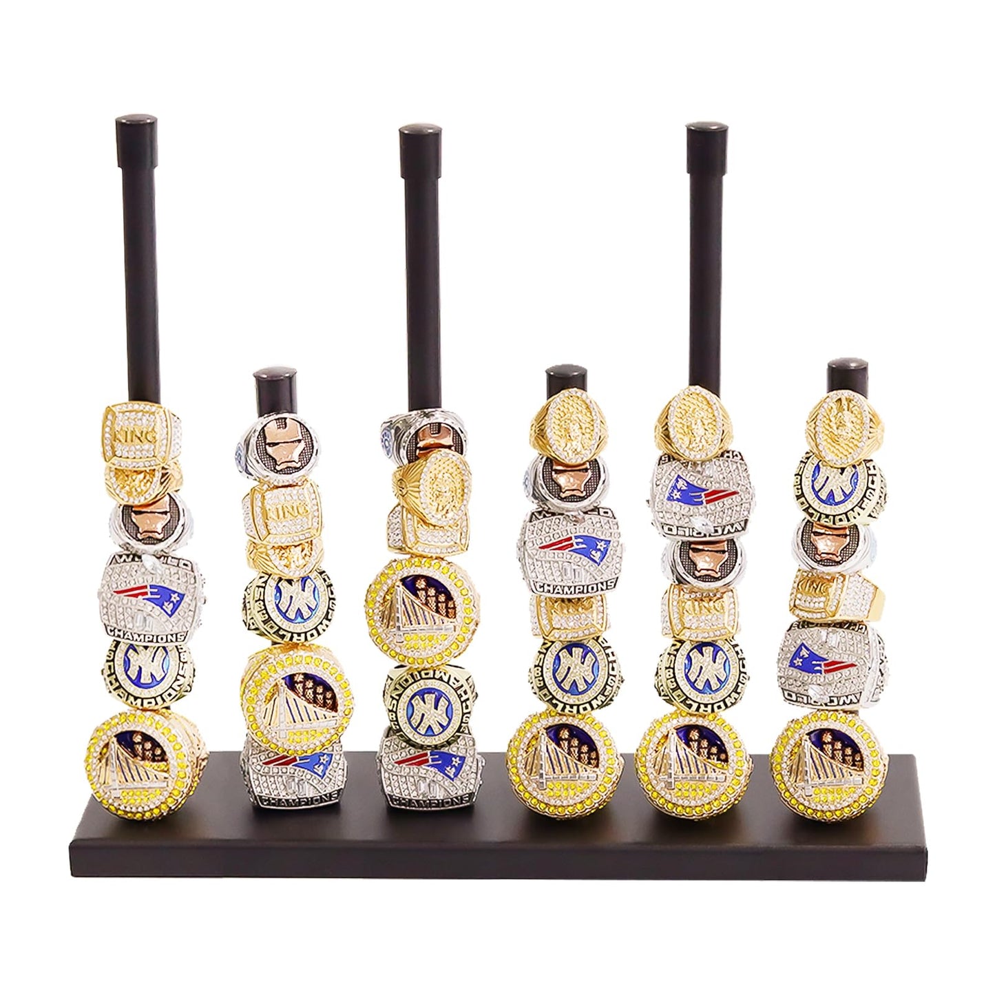 Gavinjitao Champion Ring Display Holder,Baseball Ring Holder Metal Championship Sports Jewelry Rack 6 Pillars Display Rack for Storing Baseball, Basketball, Softball Champion Souvenirs Black