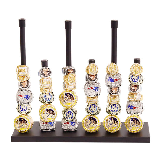 Gavinjitao Champion Ring Display Holder,Baseball Ring Holder Metal Championship Sports Jewelry Rack 6 Pillars Display Rack for Storing Baseball, Basketball, Softball Champion Souvenirs Black
