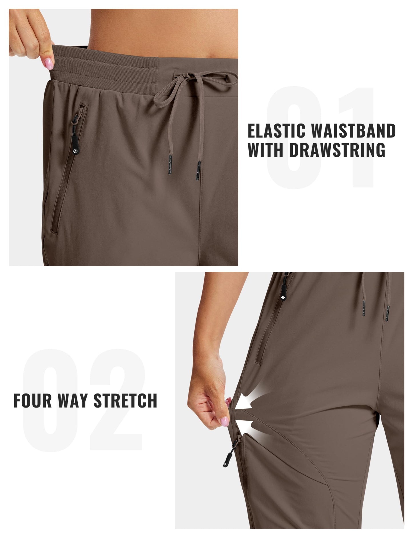 AIRIKE Hiking Pants for Women Joggers Lightweight Quick Dry Cargo Running Sweatpants Athletic Casual Travel Pant Light Brown M