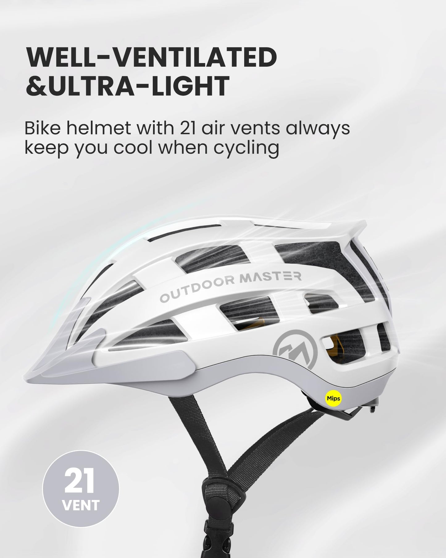 OutdoorMaster Gem II MIPS Bike Helmet with Light - Lightweight Cycling Helmet,Mountain Road Bicycle Helmet for Youth & Adult