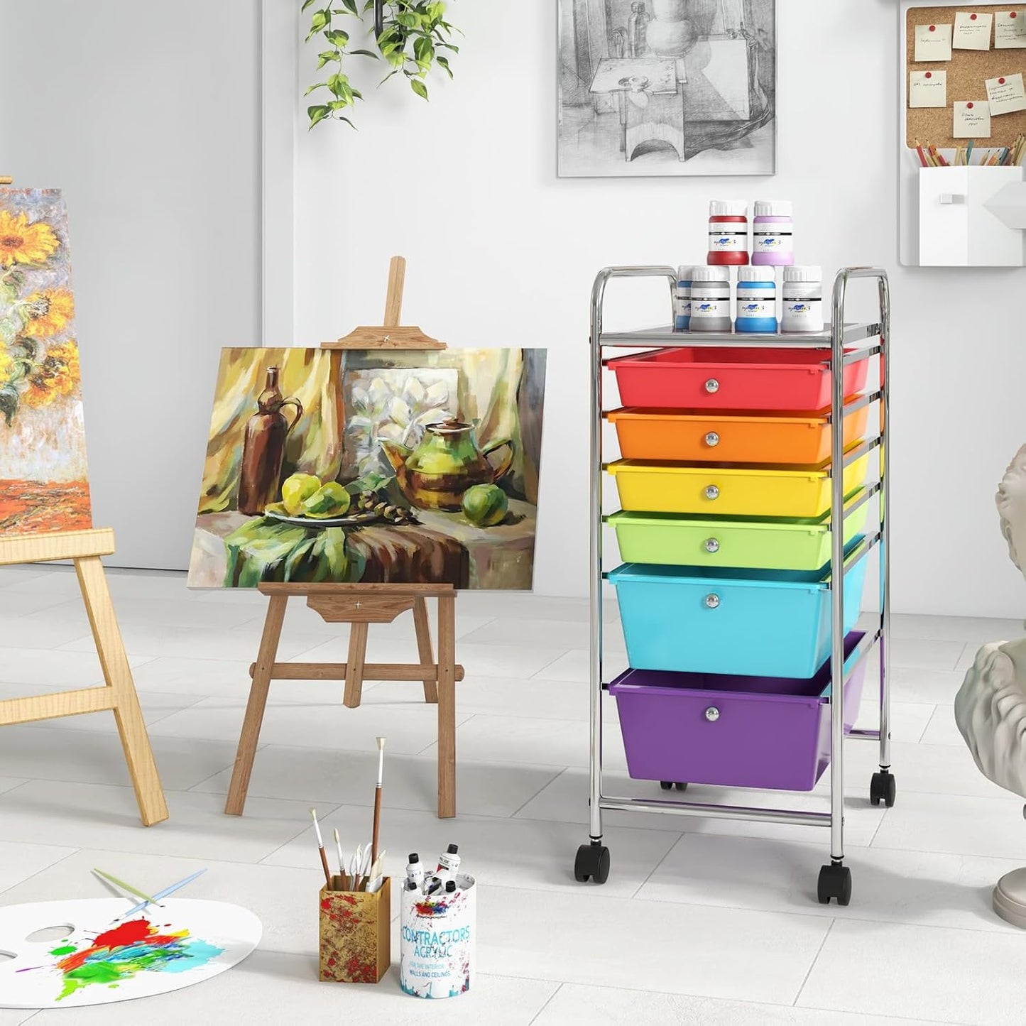 RELAX4LIFE 6-Drawer Rolling Storage Cart - Classroom Organization on Wheels w/Removable Plastic Drawers, Mobile Art Craft Cart for School Paper Home Office, Utility Cart with Drawers (Macaron)