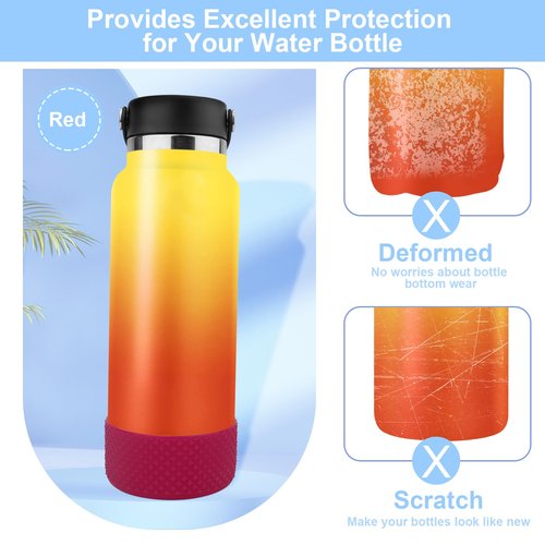 Playexen 2.83" Silicone Water Bottle Boot, Anti Slip Diamond Tumbler Boot Sleeve, Universal Bottom Bottle Protector for 12-24 oz Bottles, 20-40 oz Stan’Ley Cup (Red)