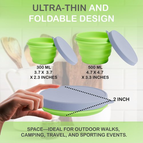 PRO OUTDOOR Collapsible Bowl - Silicone, BPA-Free Food Storage Container, Microwave & Dishwasher Safe, Easy to Clean Non-Staining Foldable Mixing Bowl for Travel, Camping, Hiking - Green, 300ml