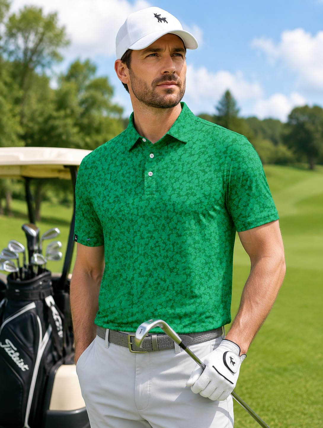 ZITY Mens Print Polo Shirts Short Sleeve Moisture Wicking Shirts for Men Golf Tennis Daily Casual Collared T-Shirt St Patricks Day Large