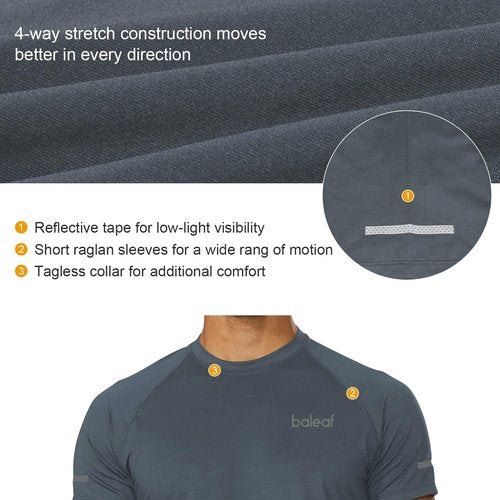 baleaf Men's Running Workout Shirts Short Sleeve Athletic T-Shirt Quick Dry