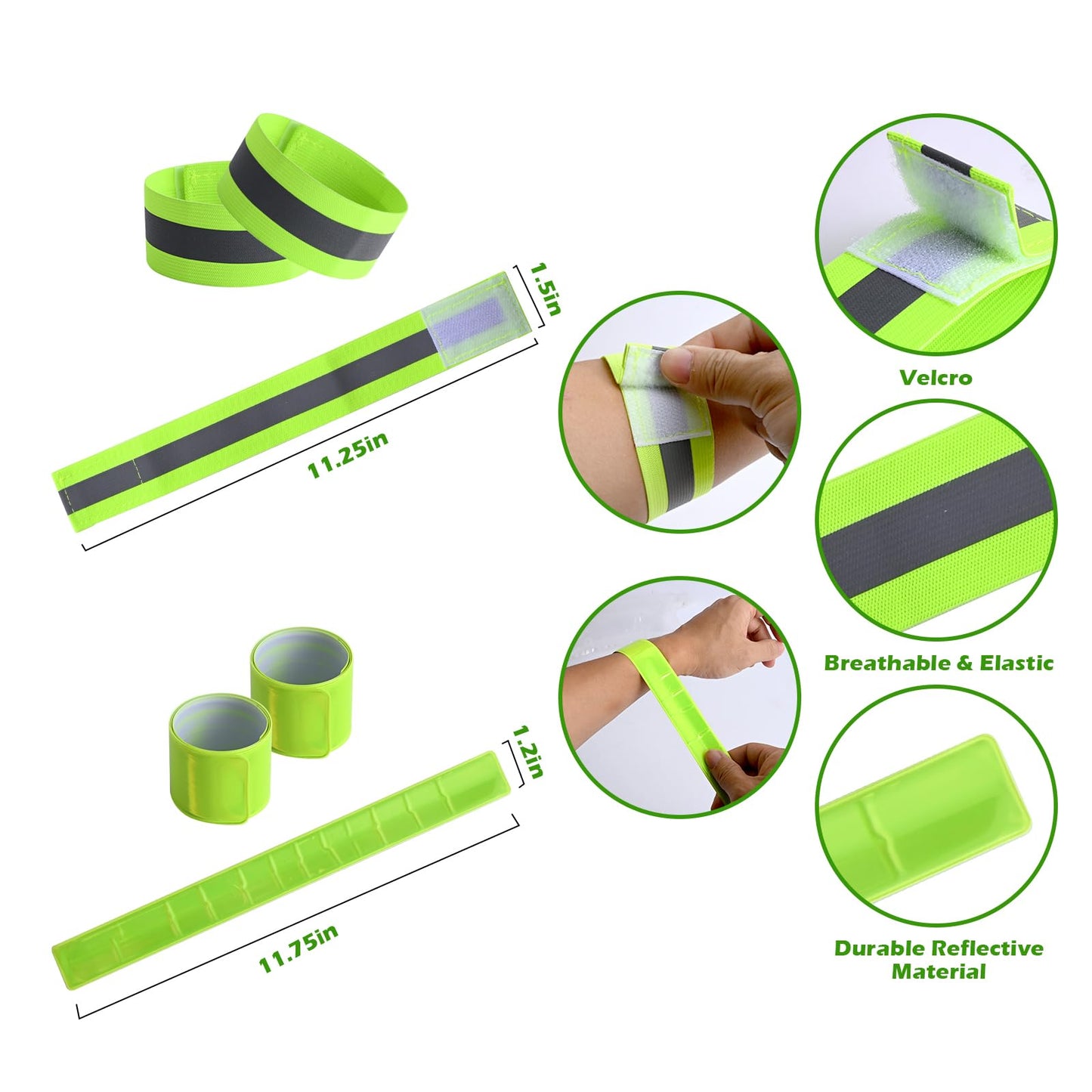 Jaxbo 5 Pcs Reflective Running Gear, High Visibility Reflective Sash for Walking at Night，Reflective Vest with Reflective Armbands,Perfect for Men, Women and Kids Walking Running Cycling