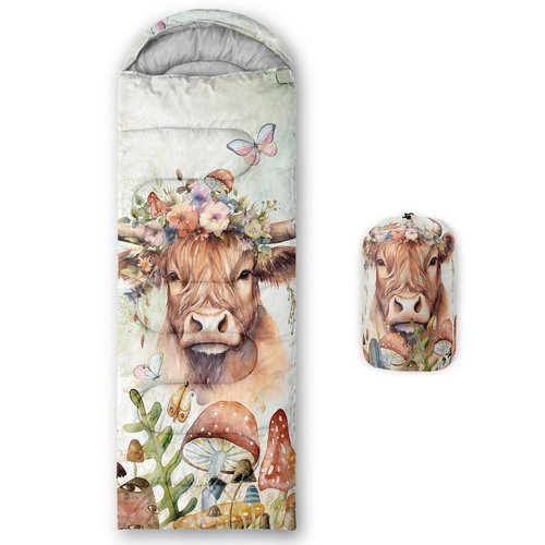 CVHOUSE Cartoon Cow Camping Sleeping Bags,3 Season Warm & Cool Weather,Lightweight,Waterproof Sleeping Bags for Adults & Kids,Traveling,and Outdoors,Camping Gear Equipment,31x90inch