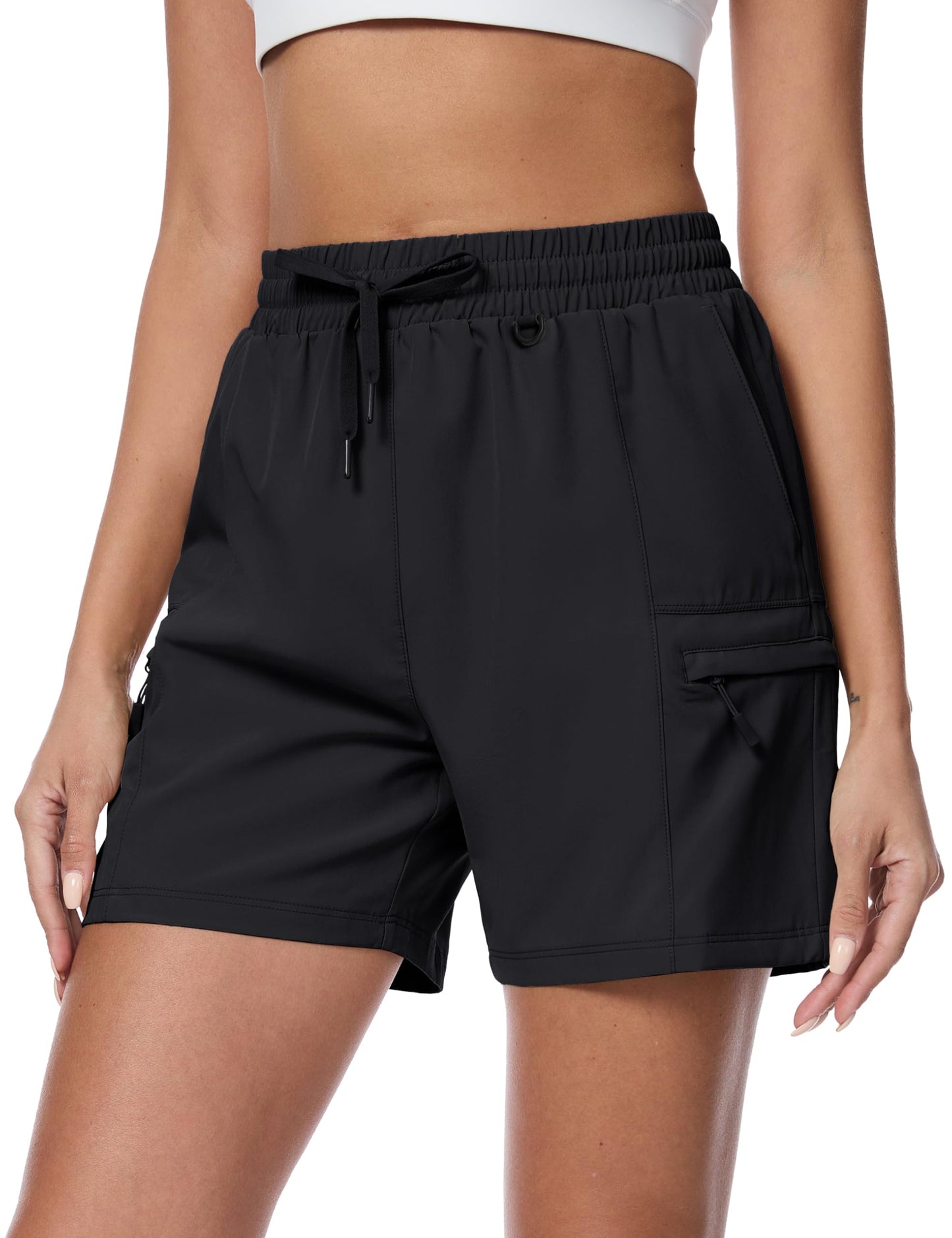 MAGCOMSEN Women's 5" Hiking Cargo Shorts UPF 50+ Golf Shorts with 4 Pockets Black L