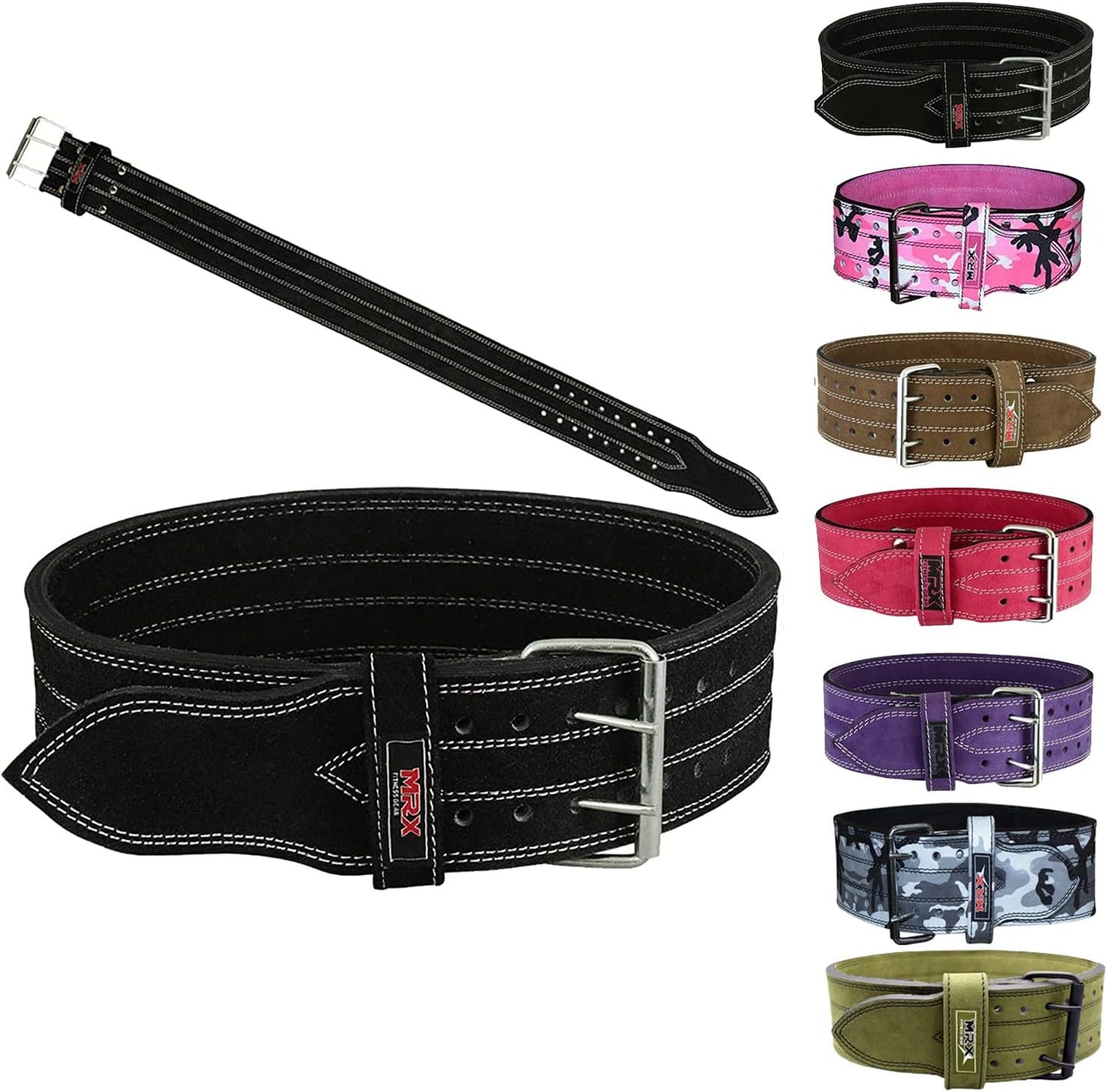 MRX Powerlifting Leather Belt 4" Wide 10mm Thickness Training Fitness Back Support Bodybuilding Belts with Steel 2 Prong Buckle