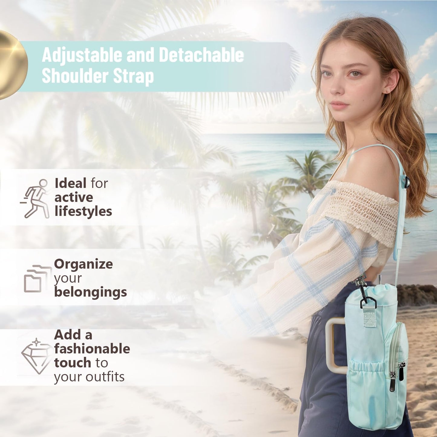 2win2buy Stanley Tumbler Carrier Bag - Water Bottle Holder with Strap - Sling Bag for 40 oz Cup - Green, Floral Pattern