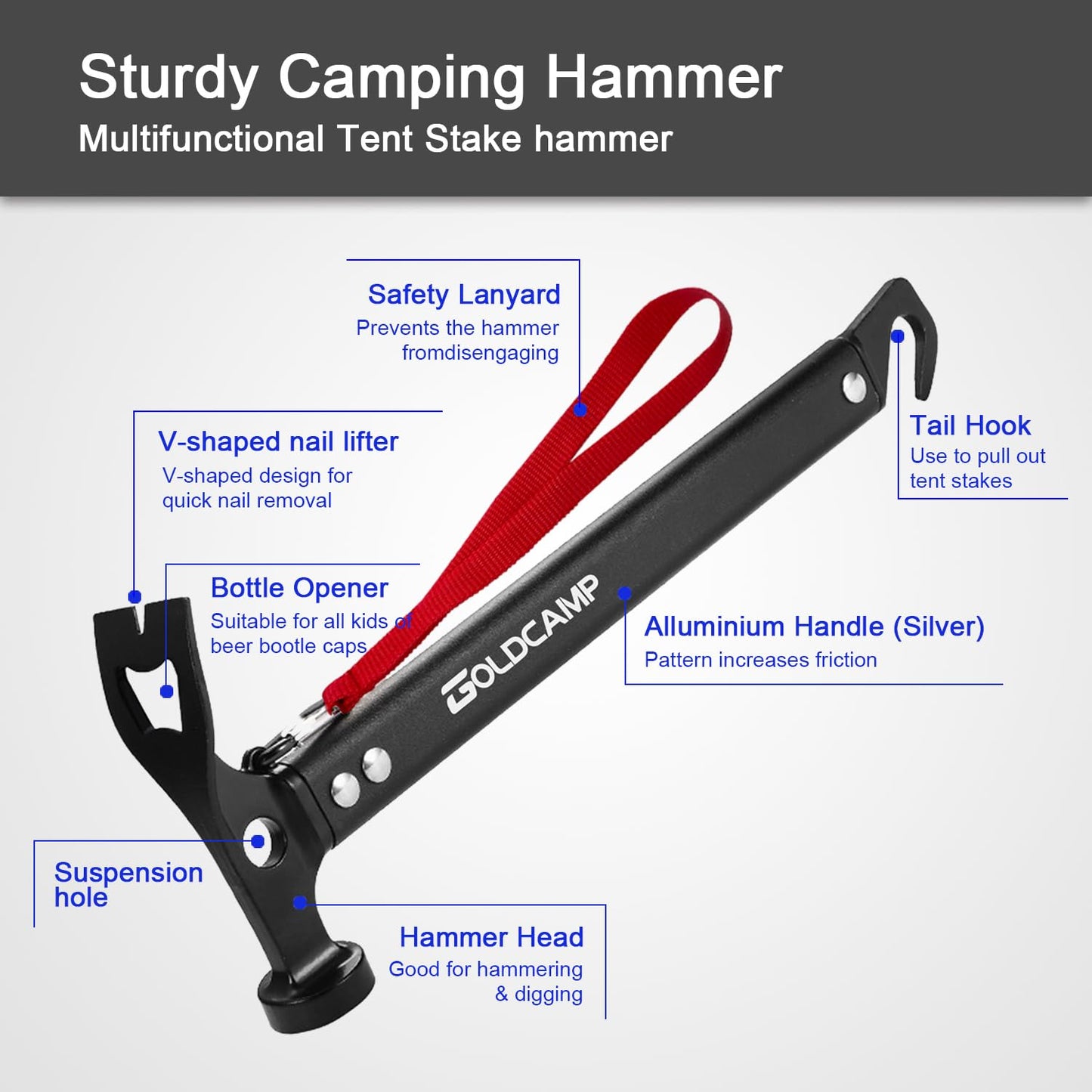 8 Pack Tent Stakes and Hammer with Canvas Storage Bag, Heavy Duty Camping Stakes for Outdoor Tent & tarp-Essential Accessories, Carbon Steel Aluminum Camping Hammer for Hiking Kit