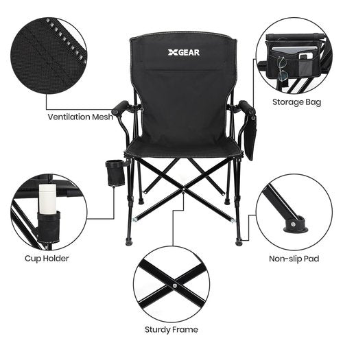 Camping Chair with Padded Hard Armrest, Sturdy Folding Camp Chair with Cup Holder W Mesh Storage Bag, Support to 400 lbsfor Adults 2 Pack