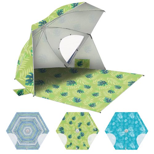OutdoorMaster Pop Up Beach Umbrella, Portable Tent Shelter, Beach Shade Sun Canopy with UPF 50+ UV Protection, Extendable Floor with Carrying Bag - Golden Amber