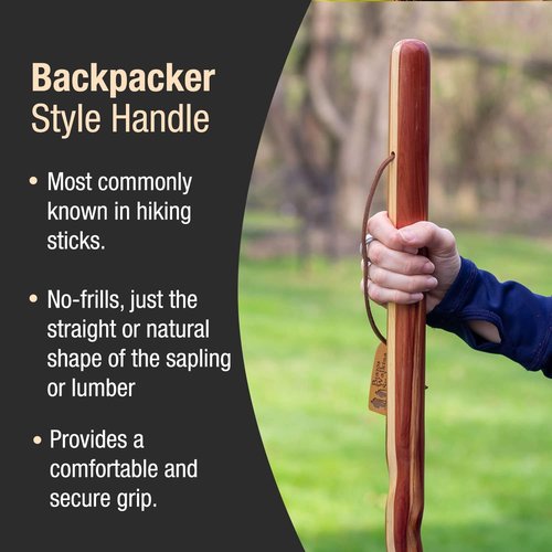 Brazos Handcrafted Wood Walking Stick, Twisted Cedar, Backpacker Style Handle, for Men & Women, Made in The USA