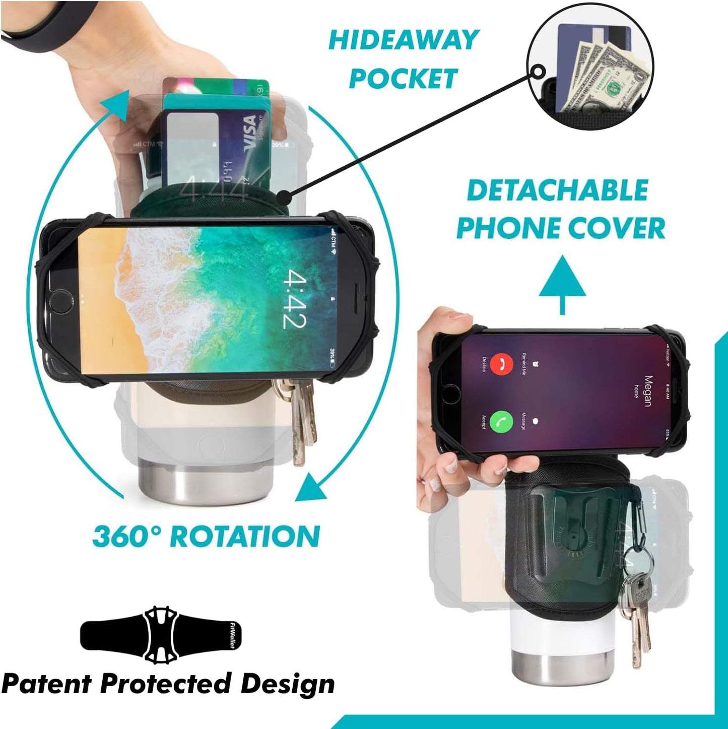 FitWallet™ Water Bottle Phone Holder & Sleeve | Strap Carrier & Pouch for Gym, Running, Hiking, Travel | Gym Bag Alternative Holds Phone, Keys & Accessories