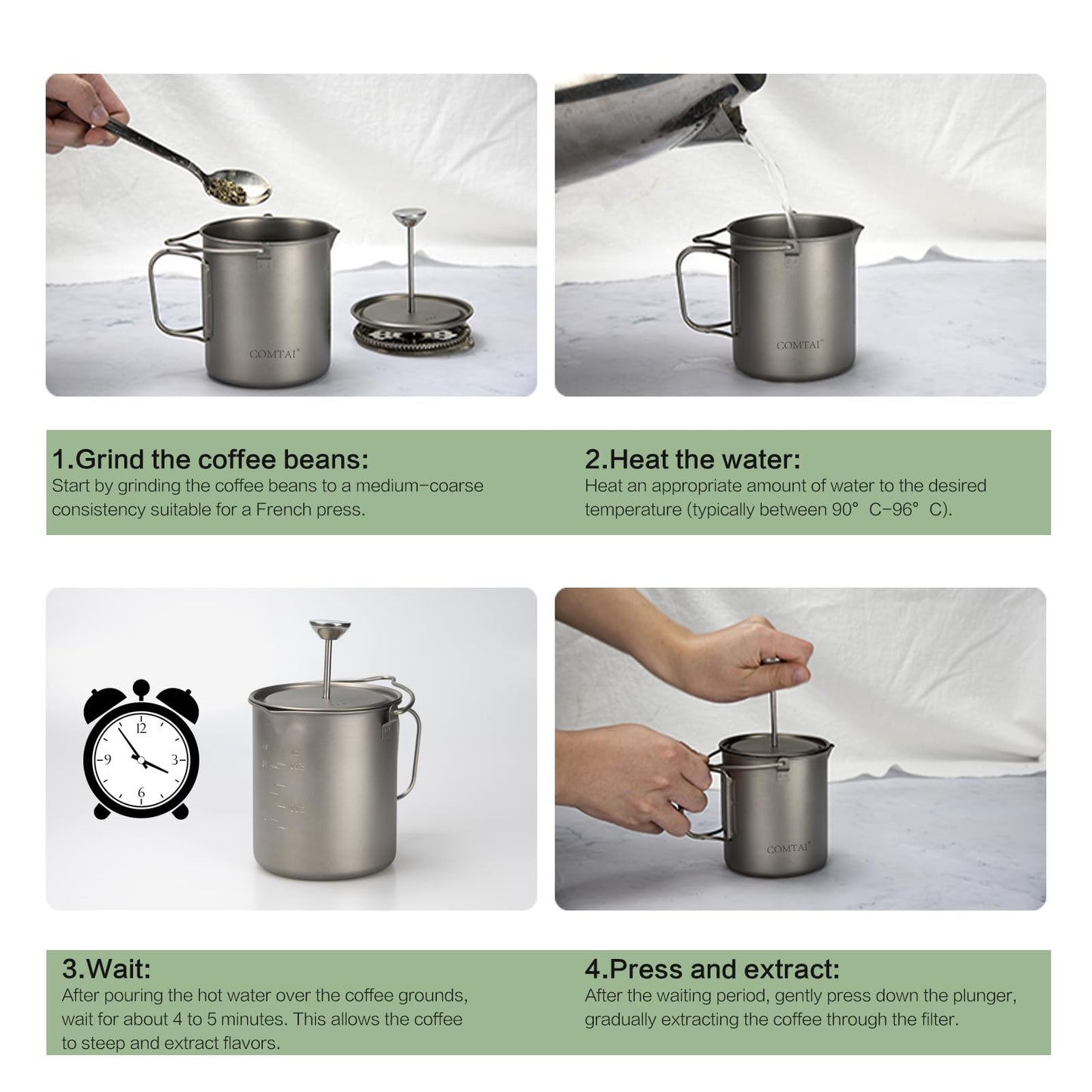 COMTAI Titanium French Press Pot 750mL/25 fl oz Coffee Maker Camping with Lid and Filter Titanium French Press Cup Backpacking for Outdoor Hiking Camp