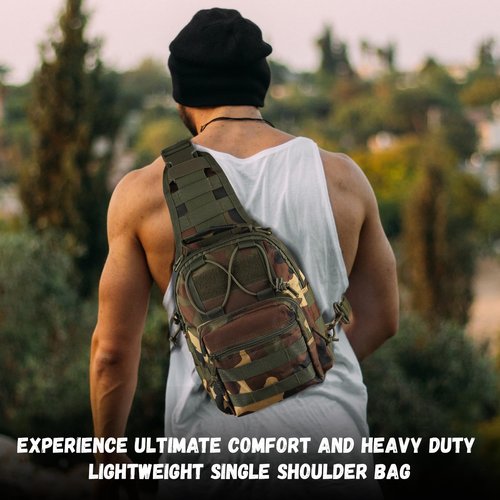flipfit 900D Outdoor Tactical Shoulder Bag, Men Women Waterproof Lightweight Chest Sling Bag for Hiking Riding & Camping（Jungle Camo）