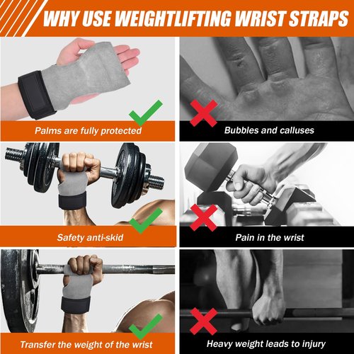 Weight Lifting Wrist Strap Cowhide Material Robust Lifting Straps for Gym Deadlift and Powerlifting Adjustable lifting straps Men/Women(Pair) (Gray)