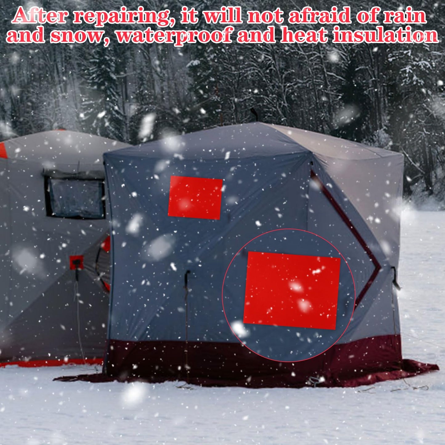 4pcs Tent Patch Kit, 11.81x11.81in Ice Shelter Patch Kit Red Ice Tent Fixer Tear Resistant Ice Fishing Canopy Patch Self Adhesive Ice Fish Shelter Tape Tent Repair Fabric for Ice Tent Umbrella