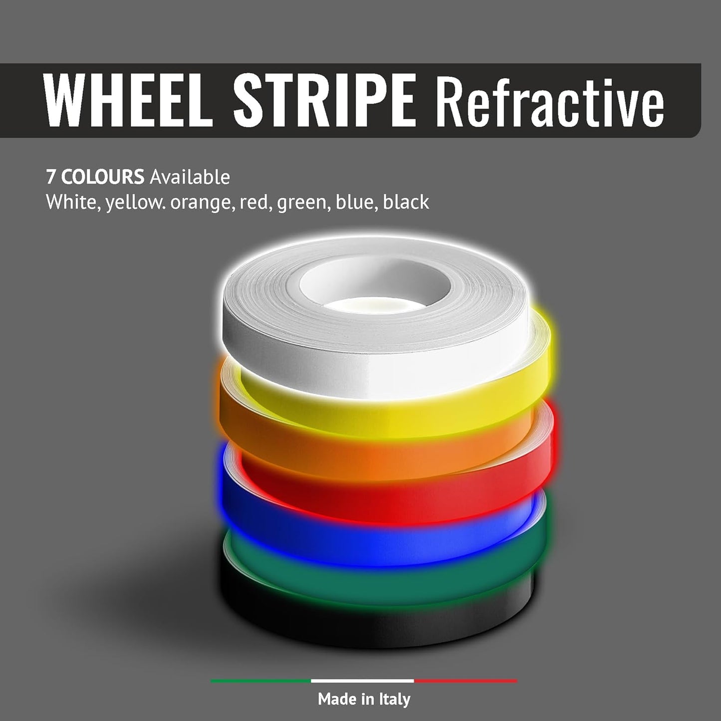 Orange Refractive Wheel Stripes - 7mm x 6m with Applicator Tool for Easy Application