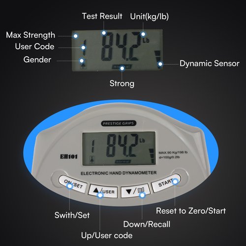 Grip Strength Tester - Hand Strengthening Device With Precision Sensors & Adjustable Handle - Hand Dynamometer Fits Most Hands - 90 Kgs/198 Lbs. Max Power Reading - For Home - Sports - Rehab & Clinical Use