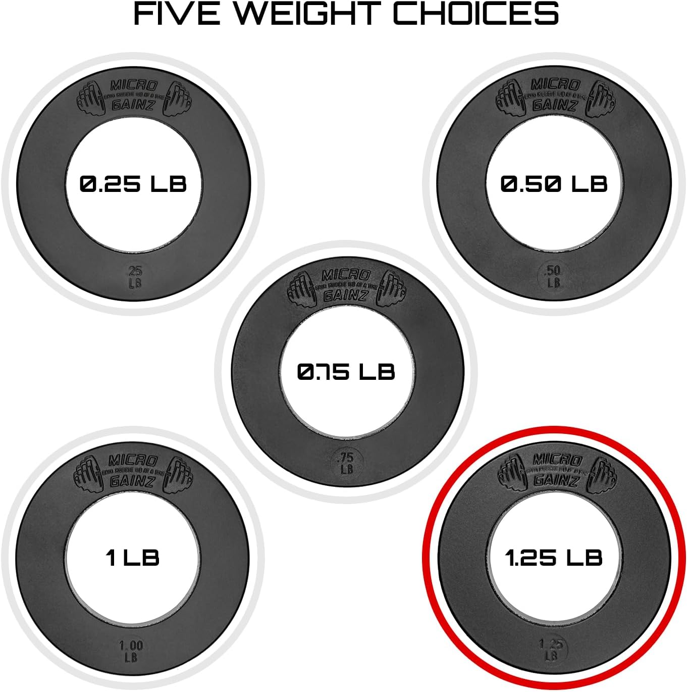 Micro Gainz Calibrated Fractional Weight Plate Set of 2 Plates, Choose Set (.25LB-1.25LB), Designed for Olympic Barbells for Strength Training & Micro Loading Bar Weights, Made in USA