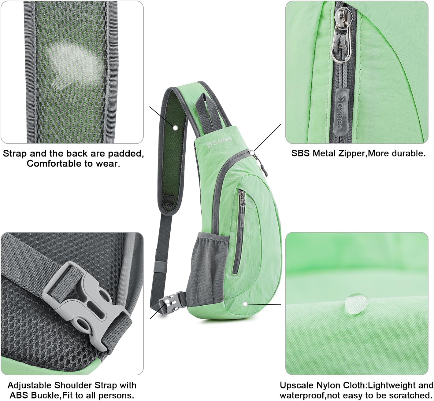 G4Free Sling Bag for Men Women, Small Crossbody Backpack Lightweight Chest Shoulder Bags for Travel, Outdoor and Sports (Black)