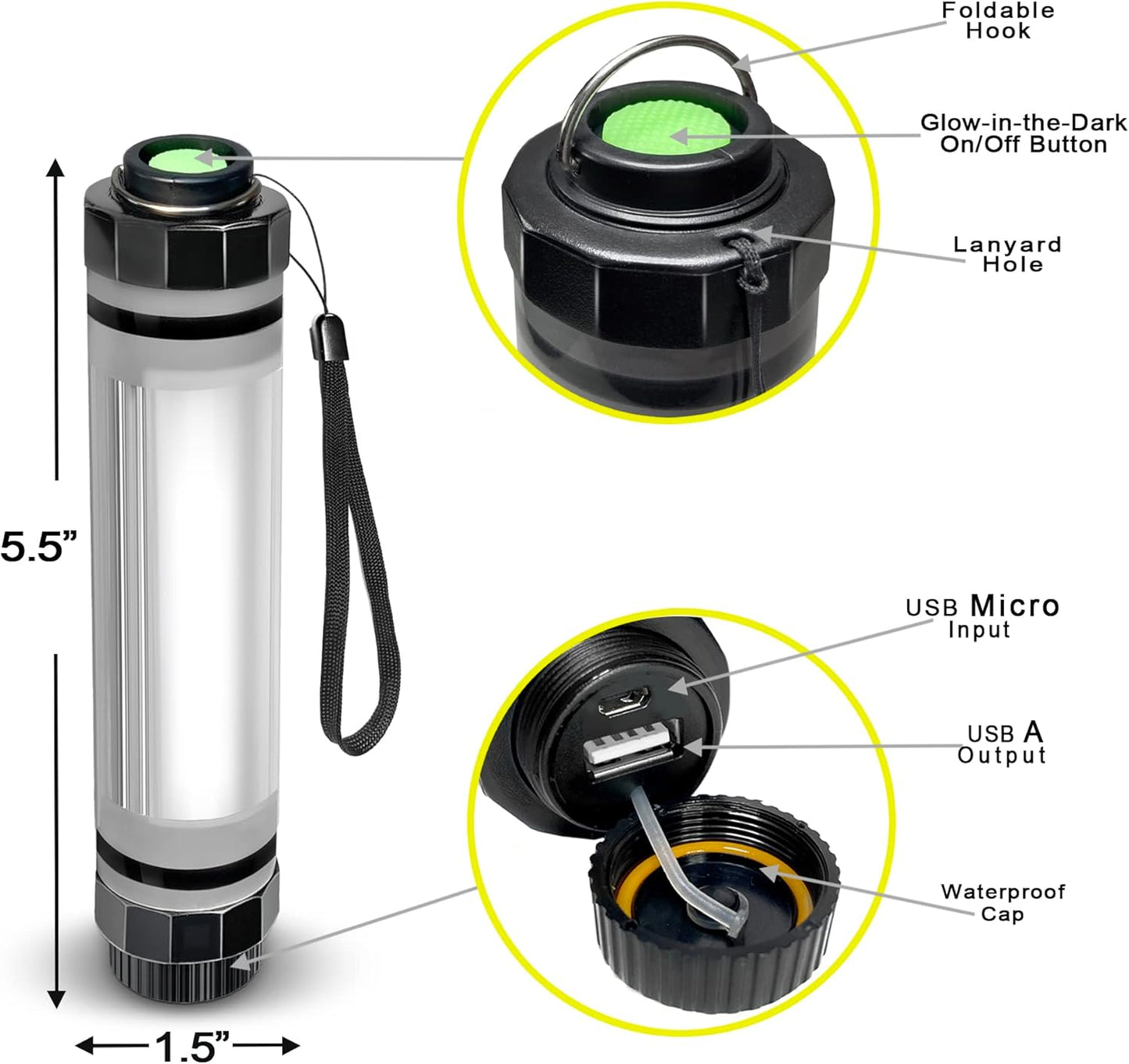 SunJack LightStick Camplight - Waterproof Rechargeable LED Lantern & Power Bank for Camping, Hiking, Boating, and Emergency Use