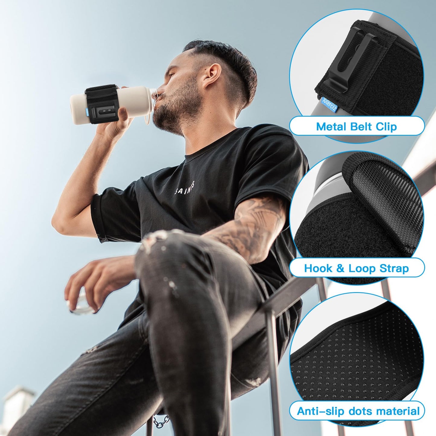 Xxerciz Water Bottle Carrier Holder with Belt Clip Bottle Carrier Sleeve for Mineral Bottle Beverage Bottle and Other Small Water Bottles on Outdoor Walking Hiking Traveling