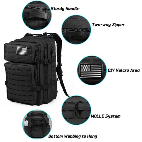 TUOWEI New Military Tactical Backpack - Large 45L Army 3 Day Assault Pack Molle Bag Daypack Hiking Trekking Rucksack for Men Women
