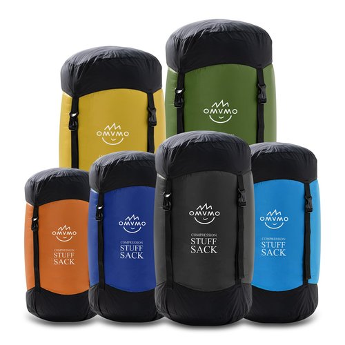OMVMO Sleeping Bag Stuff Sack, 11L/18L/30L/45L/52L Water-Resistant Compression Sack,Anti-Tear Ultra Light Nylon Storage Bag，Black/Yellow/Orange/Dark Blue/Dark Green/Sky Blue (Black, L/32L)