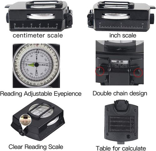 COSTIN Multifunctional Compass, Metal Military Waterproof High Accuracy Compass with Map Measurer, Distance Calculator,Bubble Level Perfect for Outdoor Activities, Matte Black