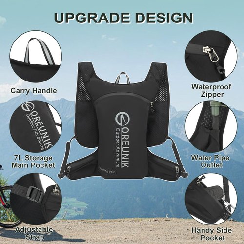 Oreunik Running Vest,7L Lightweight Hydration Vest ,Adjustable Running Hydration Backpack with Phone Holder ,Reflective Run Bag for Women Men for Hiking Trail Runners Cycling Race Marathon(Black)