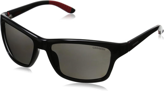 Carrera Sunglasses (Safilo Group) CA8013/S Rectangular Sunglasses, Shiny Black & Gray Polarized, 58 mm