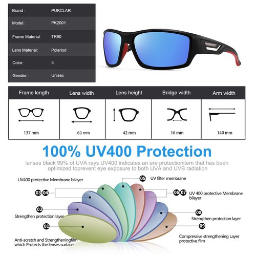 PUKCLAR Polarized Sports Sunglasses for Men Women Driving Sunglasses Cycling Running Fishing