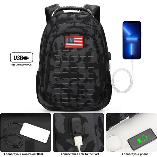 Yuanhees Camo Backpack for boys, Teen Boys Backpacks for School,Camo Bookbag for kid,Small Tactica Backpack for outdoor,with USB Charging Port,40L