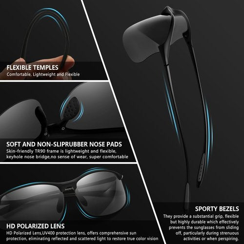 SUNGAIT Ultra-light Sports Sunglasses Rimless Polarized Sun Glasses for Men Fishing Running UV400 Protection