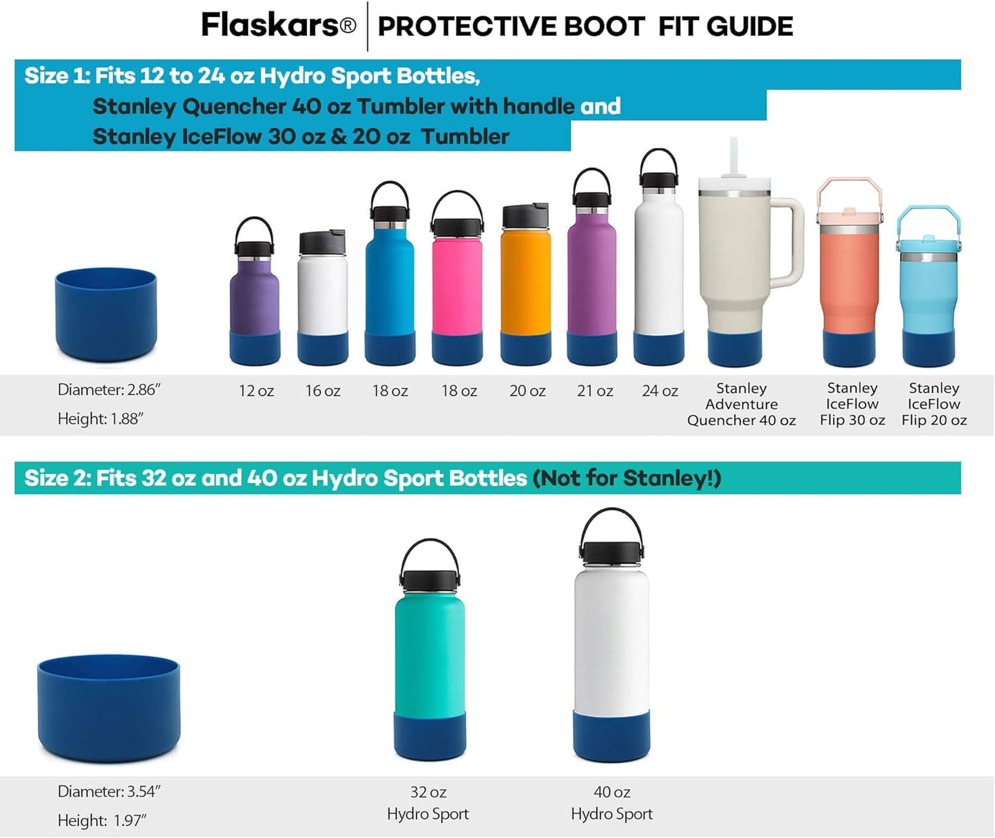 Flaskars Protective Silicone Boot for 12oz - 40 oz Hydroflask Water Bottles Anti-Slip Bottom Stanley Sleeve Cover Bumper (Black, Fits Hydroflask 32 and 40 OZ)