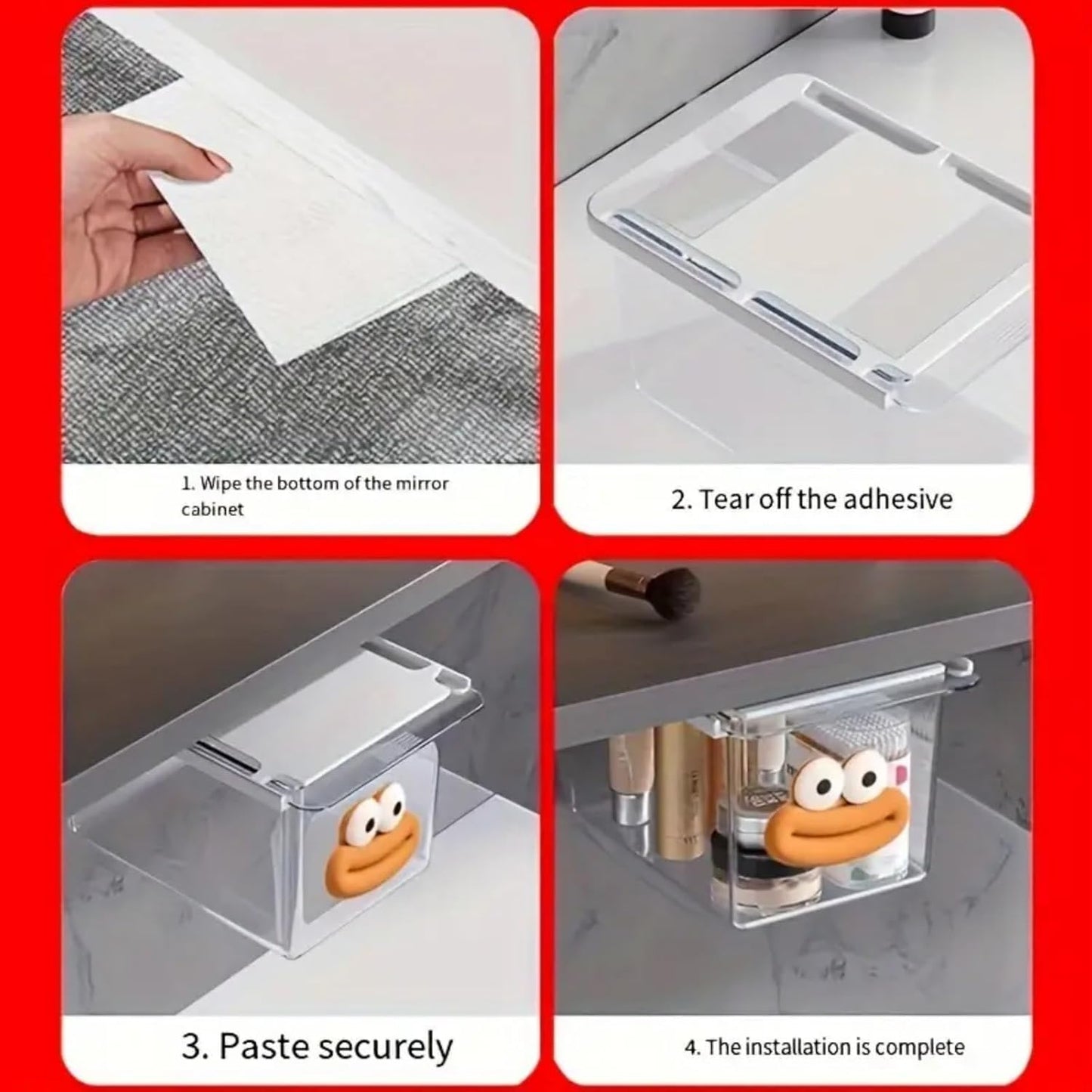 Under Desk Drawer Organizer, with Self-Adhesive Hidden Slide Out Tray Transparent Storage Box, for Home, Kitchen, Bathroom Supplies (Clear)