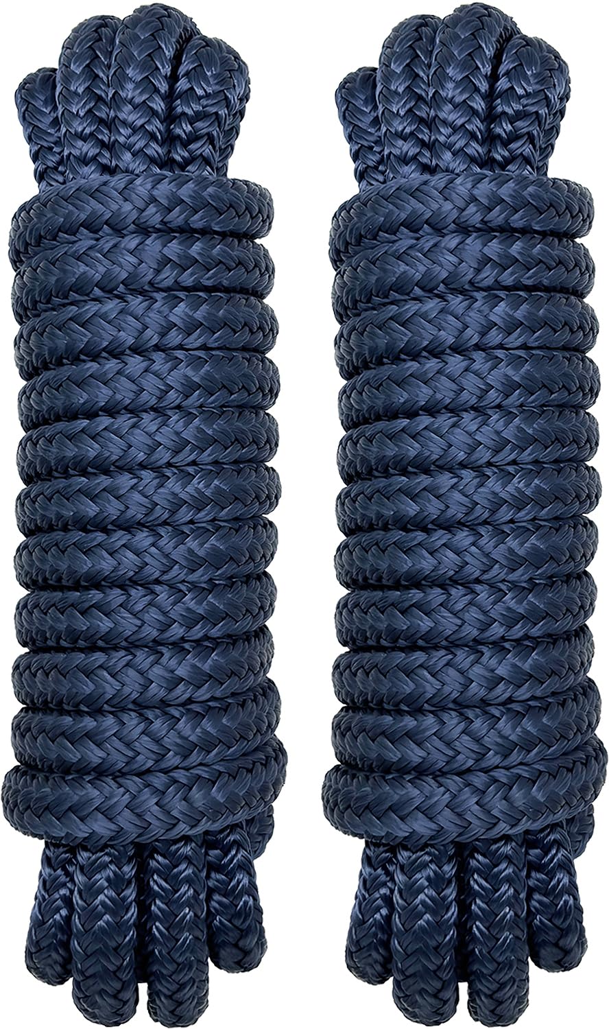 PACTHSD Double Braid 1/2" x 20' Boat Dock Lines (2-Pack) – Nylon Boat Ropes for Docking with 12" Spliced Eye – Heavy Duty Marine Rope – Soft & Durable Boat Lines for Pontoon and Light Boat (Navy Blue)