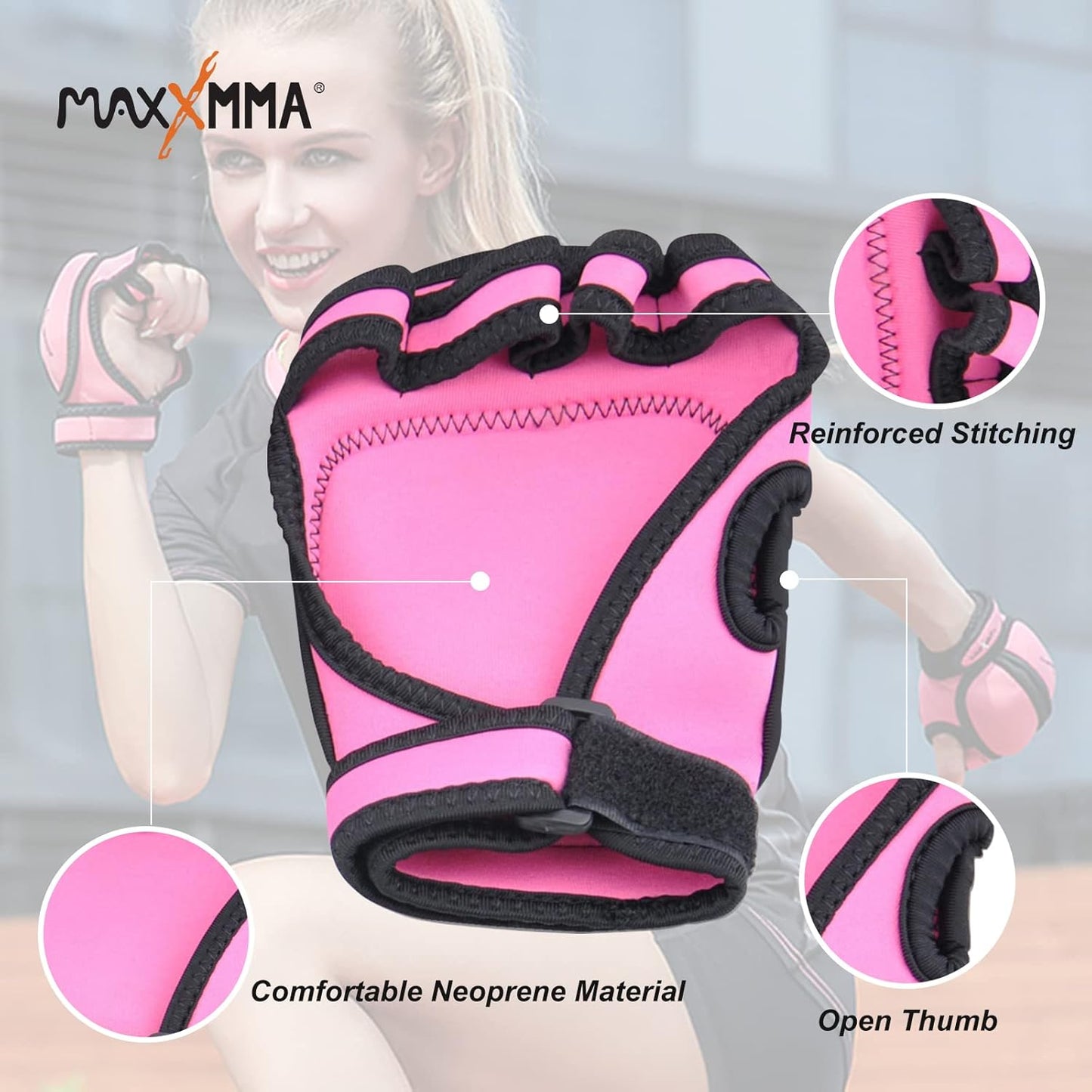 MaxxMMA Adjustable Weighted Gloves, 2 lb. Set - Removable Weight (2 x 0.5 lb. Each Glove) for Sculpting MMA Kickboxing Cardio Aerobics Hand Speed Coordination Shoulder Strength
