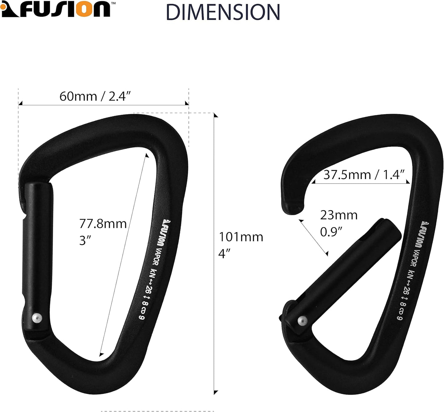 FUSION Climb Vapor III Military Tactical Matte Edition Aluminum Straight Gate Key Nose Modified D Carabiner Black, Hunting Carabiner (FP-8122-3ST-BLK)