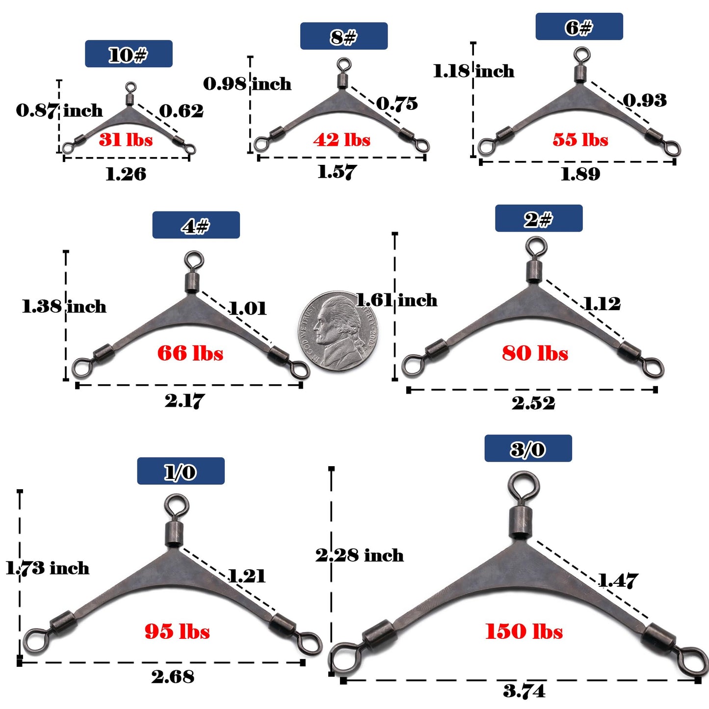FishTrip 3 Way Swivel Fishing - 15pcs 3way Rolling Swivels Fishing Tackle Stainless Steel for Fishing Rigs Saltwater(Size10#)