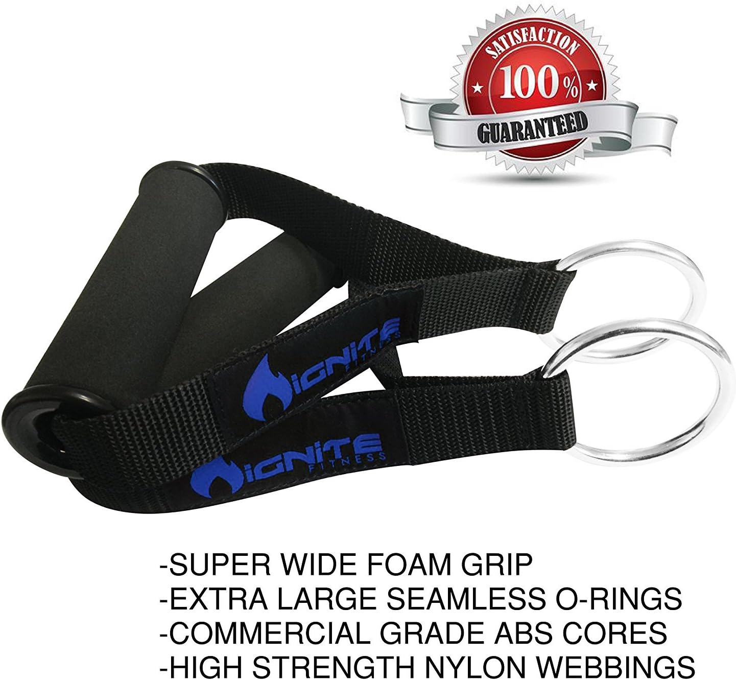 Ignite Fitness Ultra Heavy Duty Elite Exercise Handles with Solid ABS Cores, Comfortable Extra Wide Foam Grips, Seamless O Rings - Perfect Resistance Band Handles for Crossfit and Bodybuilding