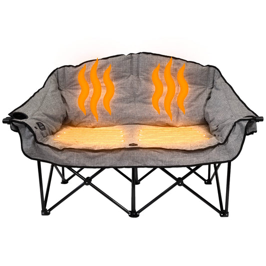 Kuma Outdoor Gear Bear Buddy/Double Chair with Carry Bag, Ultimate Portable Luxury Outdoor Heated Camping Loveseat for Glamping, Sports & Outdoor Adventures (Heather Grey)