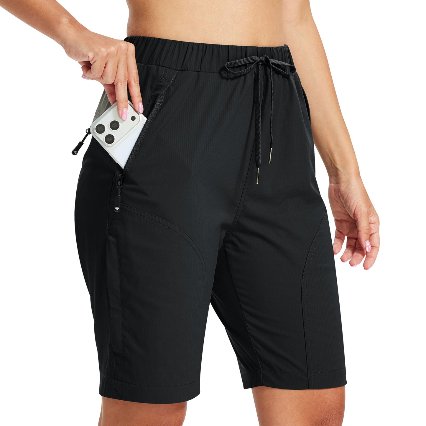 AIRIKE Women's 9" Hiking Cargo Shorts Lightweight Quick Dry Stretch Casual Athletic Golf with 5 Pockets Black