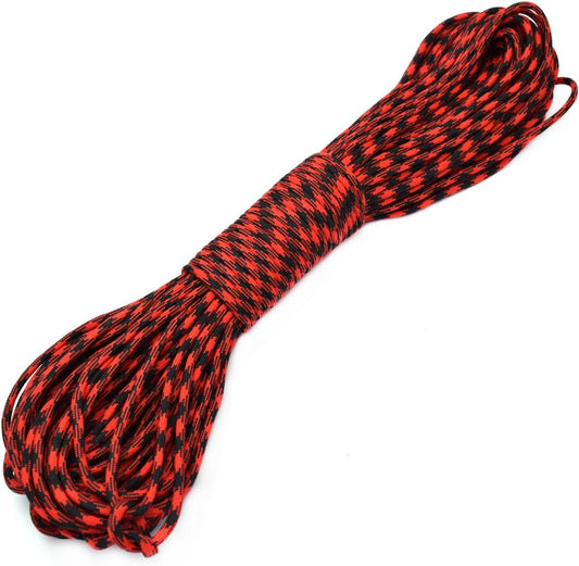 100ft Type III 7 Strand Core Paracord 550 Parachute (88# Red+Black Camo)
