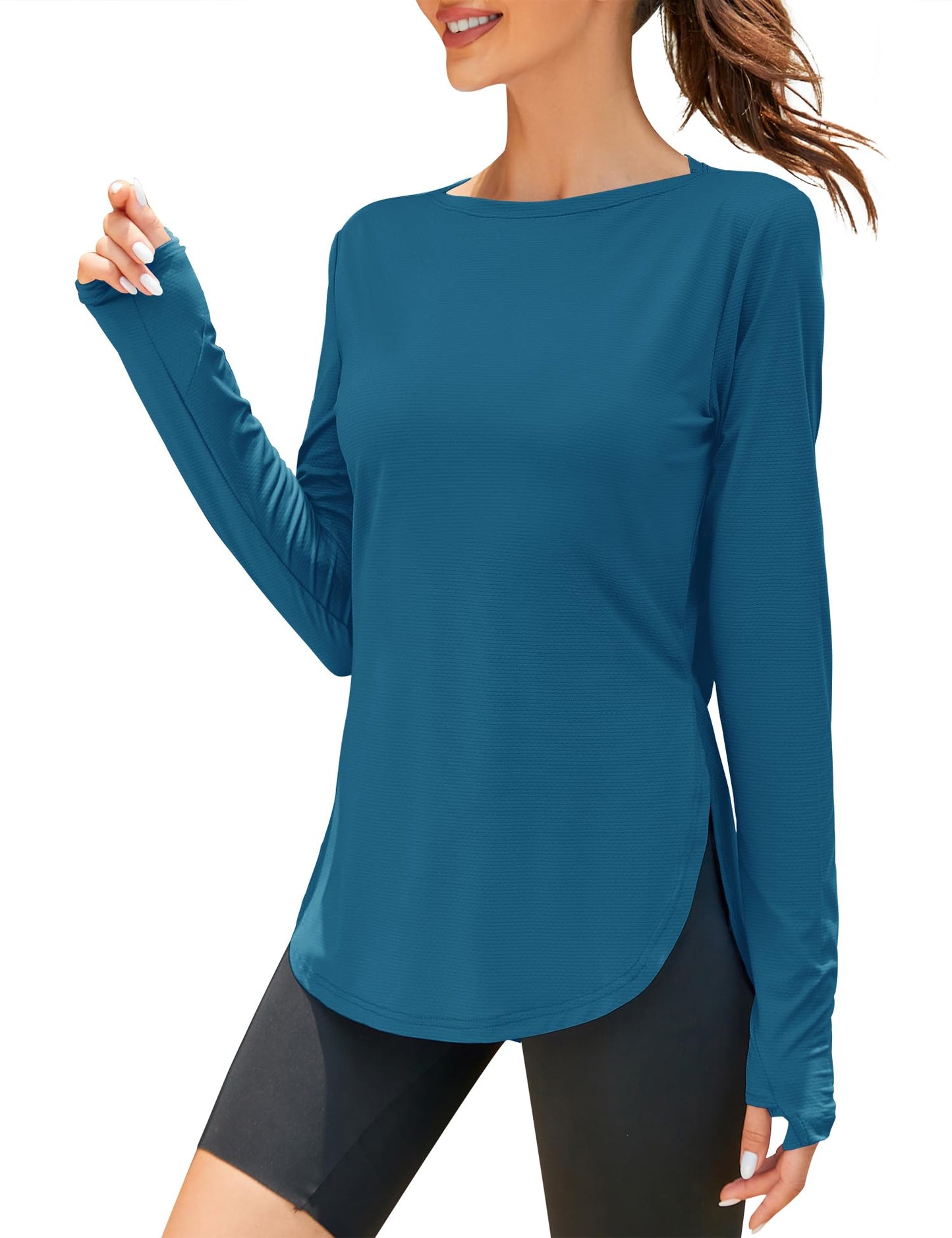 ZHENWEI Women's Sun Protection Workout Shirts Running Hiking UPF 50+ Tops Loose Fit Quick Dry Athletic Soft Lightweight Rashguard (Dark Blue, MS)